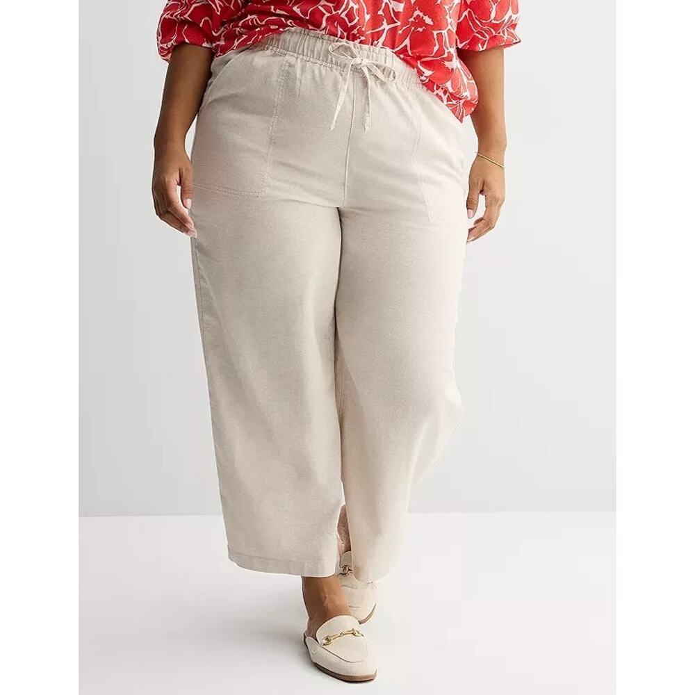 Sonoma Women's Linen Wide Leg High Rise Ankle Pants Beige Plus Size 3X NWT
